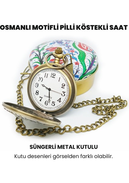 Osmanlı Armalı Zincirli Pilli Pirinç Köstekli Saat Osmanlı Motifli Metal Kutulu fırsatları
