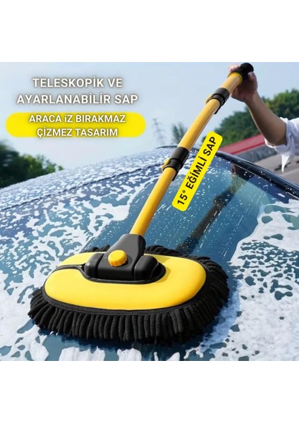Profesyonel Eğimli Teleskopik Mikrofiber Araç Yıkama Fırçası Kuru Islak Oto Yıkama Fırçası