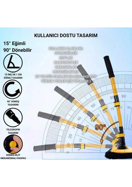 Profesyonel Eğimli Teleskopik Mikrofiber Araç Yıkama Fırçası Kuru Islak Oto Yıkama Fırçası
