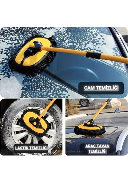Profesyonel Eğimli Teleskopik Mikrofiber Araç Yıkama Fırçası Kuru Islak Oto Yıkama Fırçası