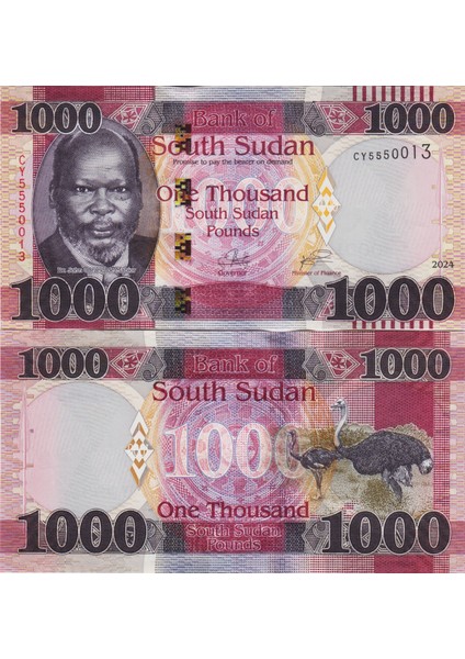 Güney Sudan 1000 Pound 2024 Devekuşu Temalı. Çil Kondisyon.