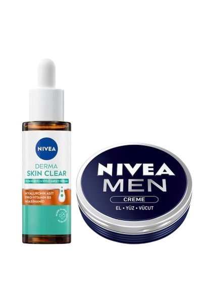 Men Erkek Nemlendirici Creme 30ml Ve Derma Skin Clear Serum 30ml, Cilt Bakım Seti