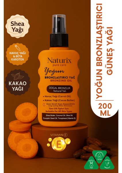 Yoğun Bronzlaştırıcı Yağ | Havuç & Kakao Yağı, Shea Butter, Vitamin E, Tüm Cilt Tiplerine Uygun Sprey – 200 ml
