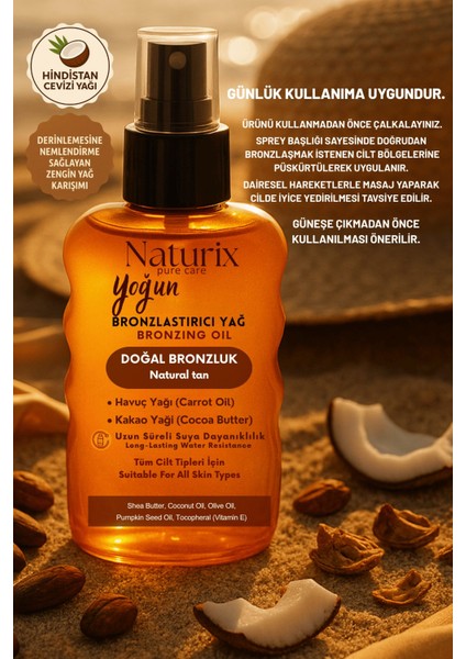 Yoğun Bronzlaştırıcı Yağ | Havuç & Kakao Yağı, Shea Butter, Vitamin E, Tüm Cilt Tiplerine Uygun Sprey – 200 ml fırsatları