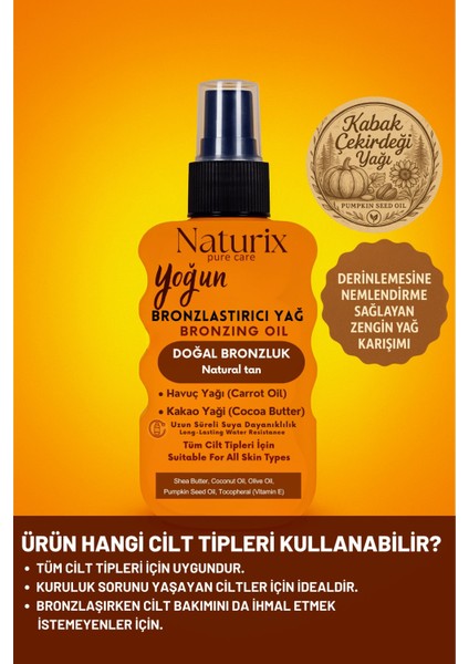 Yoğun Bronzlaştırıcı Yağ | Havuç & Kakao Yağı, Shea Butter, Vitamin E, Tüm Cilt Tiplerine Uygun Sprey – 200 ml indirimleri