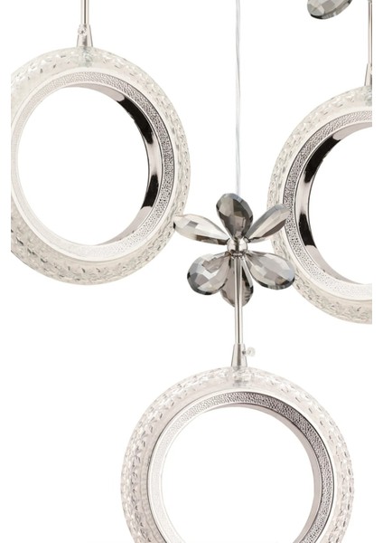 3'lü Oval Elmas LED Avize - Krom - Yuvarlak Kasa -Cam Kelebekli