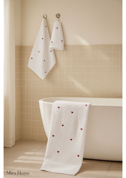 3 Parça Kalp Nakışlı Banyo Havlusu Takımı %100 Pamuklu Lovely Set fiyatları