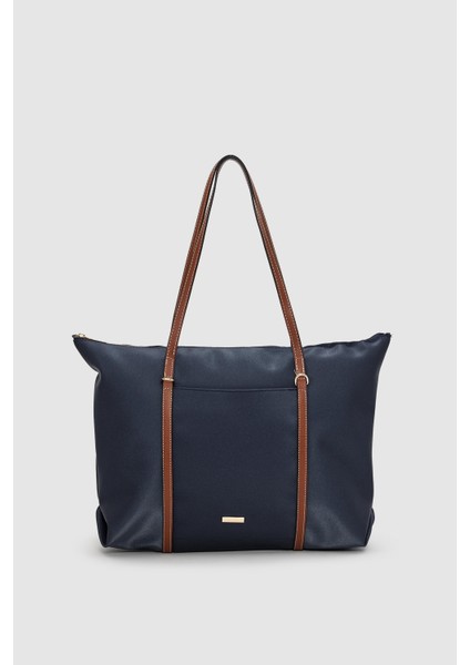 Velie Paraşüt Kumaş Şeritli Shopper Çanta Lacivert-Taba
