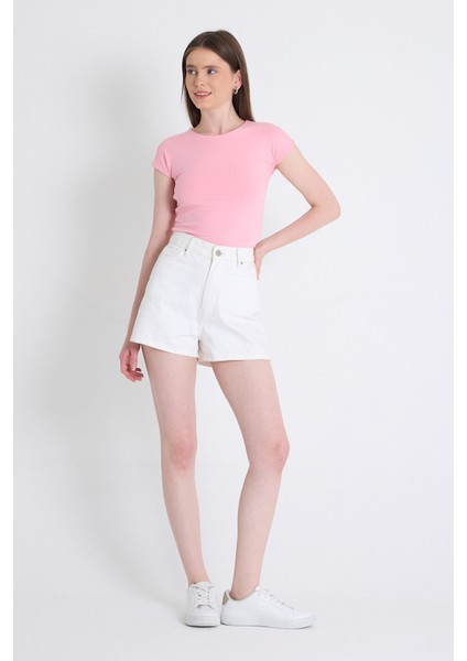 Pembe Bisiklet Yaka Pamuklu Slim Fit Tişört 9190 modelleri