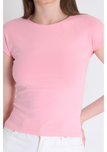 Pembe Bisiklet Yaka Pamuklu Slim Fit Tişört 9190 fırsatları