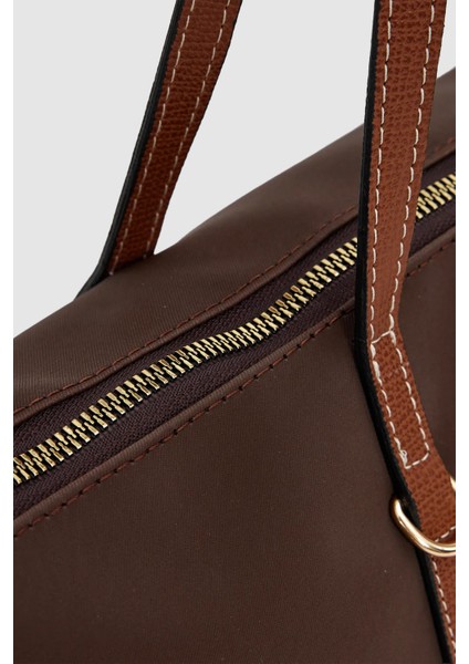 Velie Paraşüt Kumaş Şeritli Shopper Çanta Acı Kahve-Taba