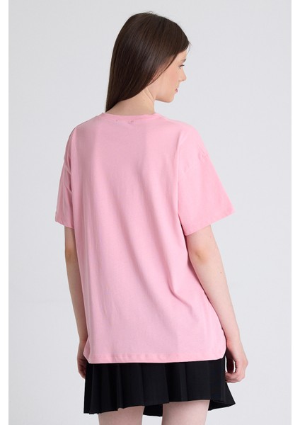 Pembe %100 Pamuk Yazı Baskılı Tişört 2150-15M indirimleri