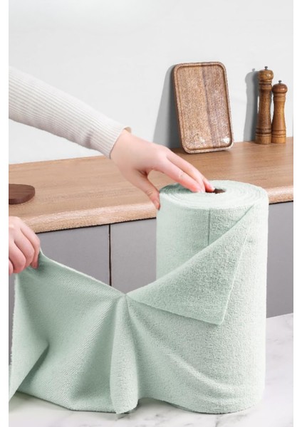 Çok Amaçlı Rulo Mikrofiber Temizlik Bezi 30X30 75 Yapraklı Yosun Yeşili