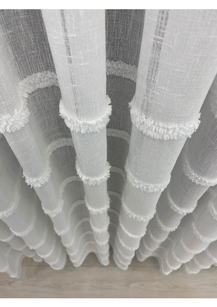 Keten Zeminli Alya Çizgili Ponponlu Tül Perde – 1/2,5 Orta Pileli,ütü Gerektirmez, Modern Tasarım fiyatları