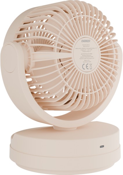 EFN-509 Krem- Kahve 7 Inç 3 Kademeli 2100 Rpm Hız Duvar Tıpı ve Masaüstü USB Fan