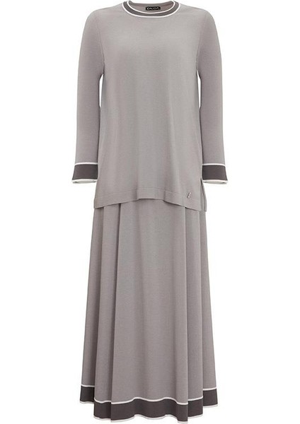 Gri Yakası ve Bileği Renkli Tunik T25Y-6028