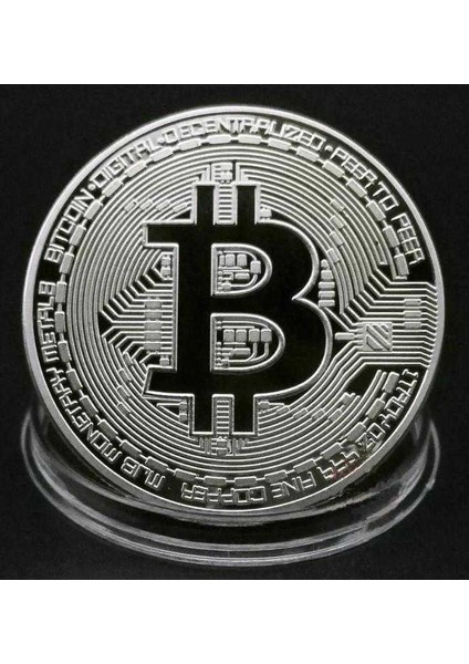Bitcoin Hatıra Amaçlı Gümüş Görünümlü lik Madeni Para. 40 mm Çapında. Kendi Açılır Koruma Kapsülü Içinde Çil Kondisyon.