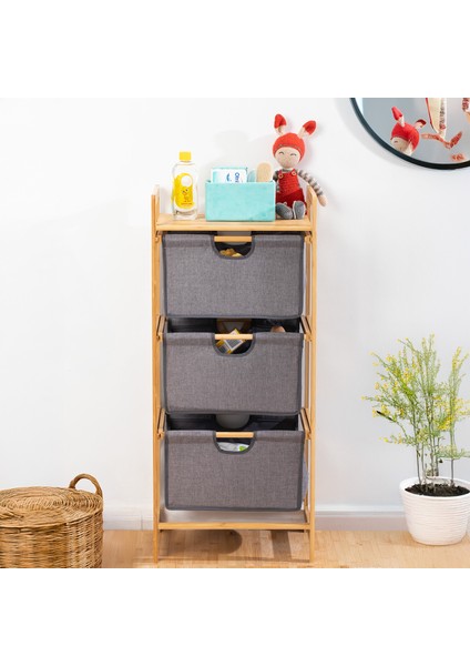 2059 3 Katlı Çok Amaçlı Çekmeceli Organizer Dolap Ahşap Bambu Ayaklı 3 Hazneli Düzenleyici Kumaş Askılı Organizer Oyuncak Sepeti Banyo Mutfak Düzenleyicisi fiyatları