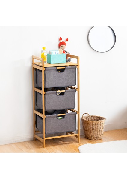2059 3 Katlı Çok Amaçlı Çekmeceli Organizer Dolap Ahşap Bambu Ayaklı 3 Hazneli Düzenleyici Kumaş Askılı Organizer Oyuncak Sepeti Banyo Mutfak Düzenleyicisi modelleri