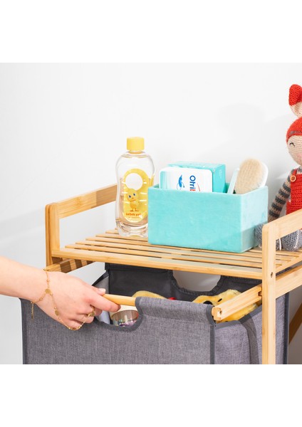 2059 3 Katlı Çok Amaçlı Çekmeceli Organizer Dolap Ahşap Bambu Ayaklı 3 Hazneli Düzenleyici Kumaş Askılı Organizer Oyuncak Sepeti Banyo Mutfak Düzenleyicisi fırsatları