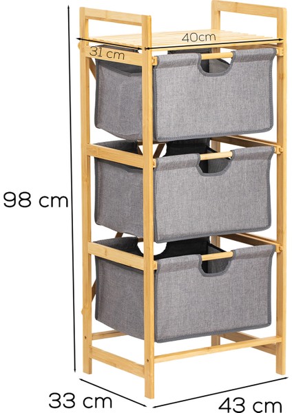 2059 3 Katlı Çok Amaçlı Çekmeceli Organizer Dolap Ahşap Bambu Ayaklı 3 Hazneli Düzenleyici Kumaş Askılı Organizer Oyuncak Sepeti Banyo Mutfak Düzenleyicisi indirimleri