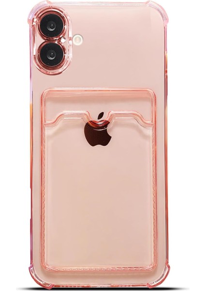iPhone 16 Plus Uyumlu Kamera Korumalı Kartlıklı Köşeleri Airbag Tasarımlı Darbe Önleyici Şeffaf Silikon Kılıf