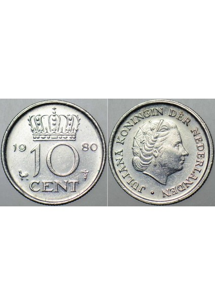 Hollanda 10 Cent 1980. Kraliçe Julıana Dönemi.