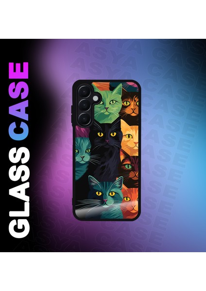 Samsung Galaxy A55 5g Kılıf Kedi Baskılı Telefon Kapağı Siyah Silikon Arka Kapak Koruyucu