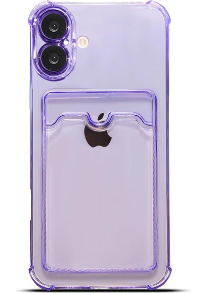 iPhone 16 Plus Uyumlu Kamera Korumalı Kartlıklı Köşeleri Airbag Tasarımlı Darbe Önleyici Şeffaf Silikon Kılıf