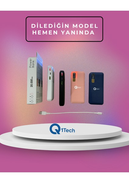 20.000 Mah Powerbank - El Feneri -LED Göstergeli - Hızlı Şarj