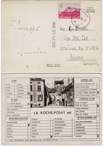 Beyoğlu Postadan Geçmiş La Roche-Posay Şehri Temalı Pullu Posta Kartı.