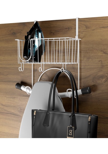 Teknotel Kapı Arkası Ütü Masası ve Ütü Askısı Organizeri, Düzenleyici Raf Beyaz MG112