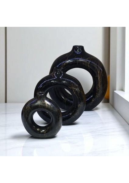 Altın Mermer Desenli 3’lü Modern Dekoratif Vazo Seti