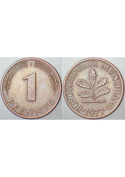 Almanya 1 Pfennig 1977 J= Hamburg Darbı.