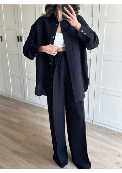 Arkası Düğmeli Ham Keten Takım Siyah fiyatları