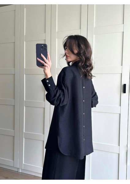 Arkası Düğmeli Ham Keten Takım Siyah fırsatları