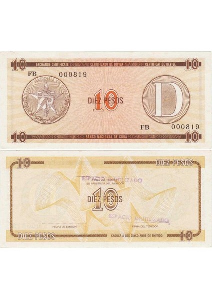 Küba 10 Peso 1985 D Serisi. Dövize Çevrilebilen Peso. Fb Seri Nolu - Kullanılmıştır Damgalı - Az Çıkar. Çil Kondisyon.