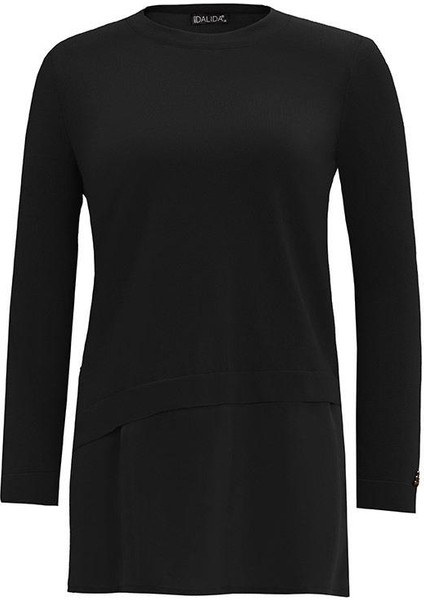 Siyah Etek Ucu Cupro Asimetrik Triko Tunik T25Y-6009