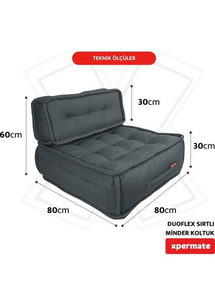 Duoflex Sırtlı Minder Koltuk Iskandinav Tarzı Sırtlıklı Oturma Minderi 80x80x30 Antrasit fiyatları
