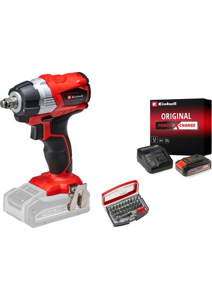 Tp-Cw 18 Li Bl, Akülü Kömürsüz Darbeli Somun Sıkma Seti (2,5 Ah Akü ve Şarj Cihazı, 215 Nm, Kömürsüz, 32 Parça Uç Seti)