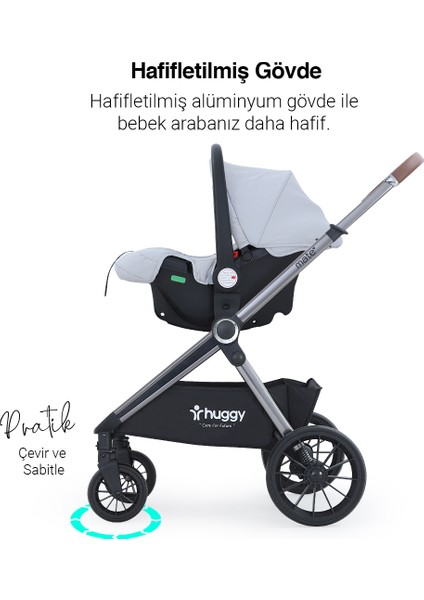 Mate 5 in 1 Extra Parlak Çift Yönlü Gri Travel Bebek Arabası
