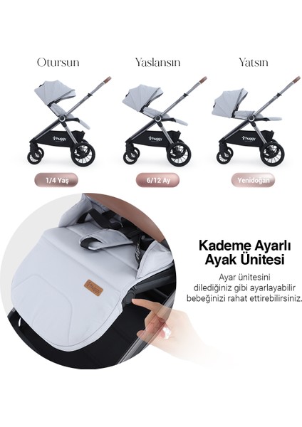 Mate 5 in 1 Extra Parlak Çift Yönlü Gri Travel Bebek Arabası