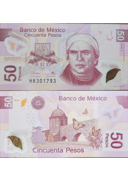 Meksika 50 Peso 2011 Pick 123T. Çok Çok Temiz Kondisyon.