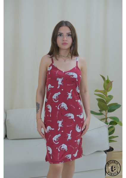 Kırmızı Kedi Desenli Askılı Elbise fiyatları
