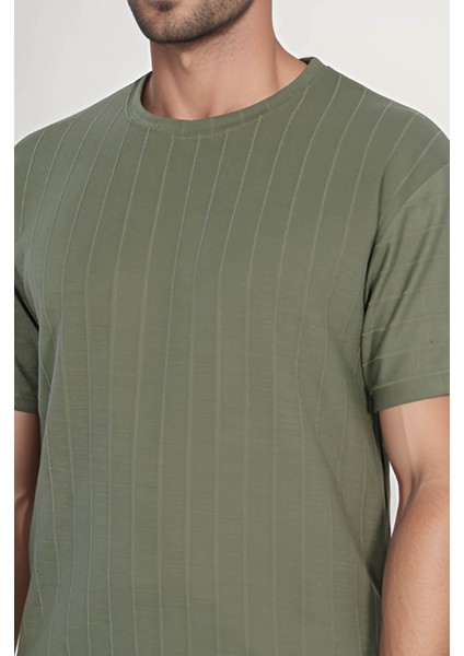Bisiklet Yaka Çizgili Tshirt Yeşil (1818) fiyatları
