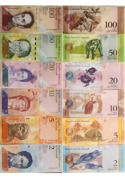 Venezuela 6 Lı Set. 2 - 5 - 10 - 20 - 50 - 100 Bolivar 2007-2015 Arası. Hepsi Çil Kondisyon. Ayrınıtıları Açıklamada.