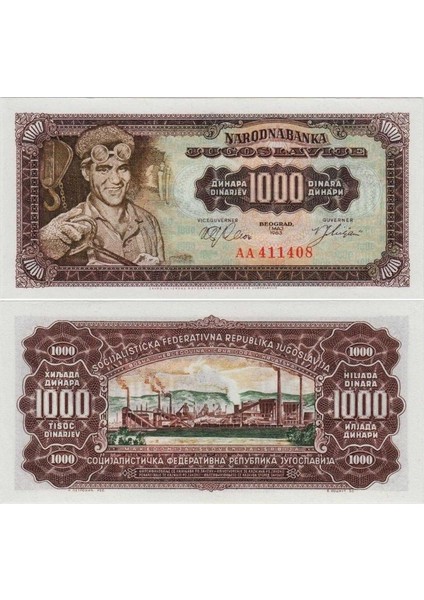 Yugoslavya 1000 Dinar 1963. Nadir. Çil Kondisyon