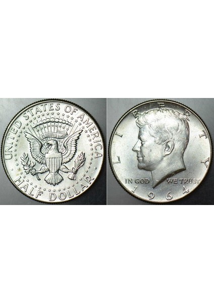 Amerika Birleşik Devletleri Gümüş Yarım Dolar 1964 Kennedy 900 Ayar 12,5 Gram. Çil Kondisyon.