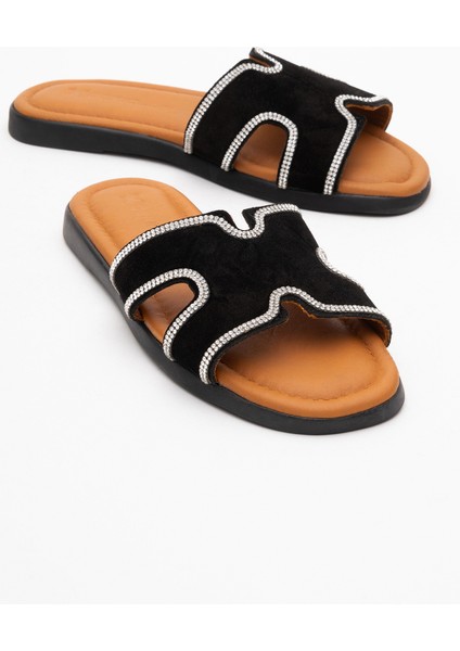 Kadın Taş Bantlı Terlik Gerçek Süet Deri Zy 8126 Siyah fiyatları