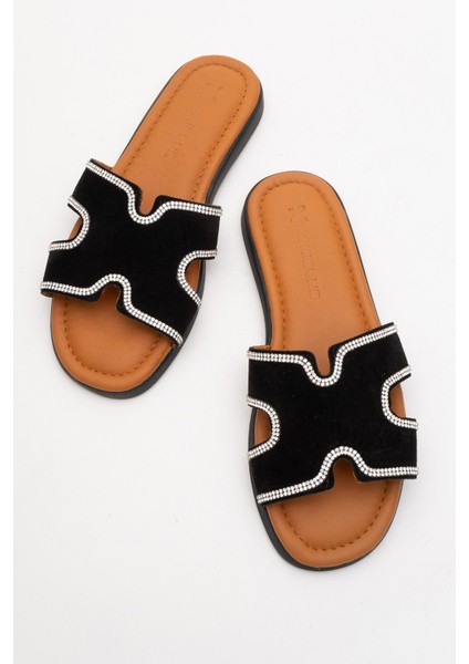 Kadın Taş Bantlı Terlik Gerçek Süet Deri Zy 8126 Siyah indirimleri